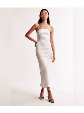 Abercrombie & Fitch Strapless White Satin Midi Dress